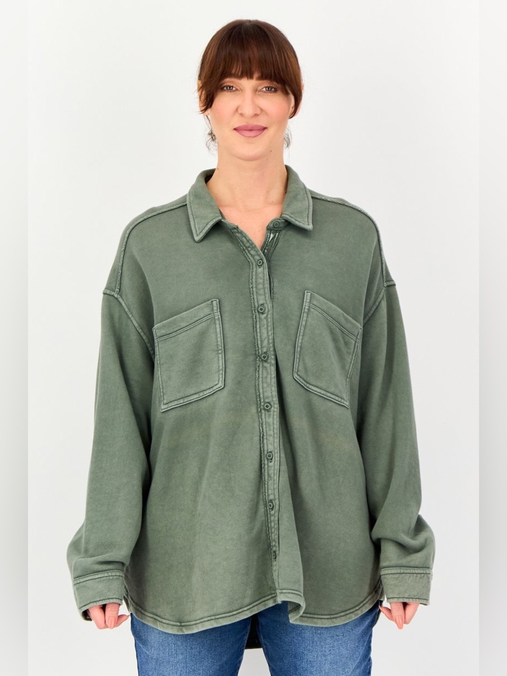 Aerie LumberJane Fleece Shirt in Sage Green